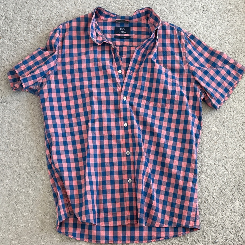 1901 Blue and Pink Checkered Button-Down Shirt